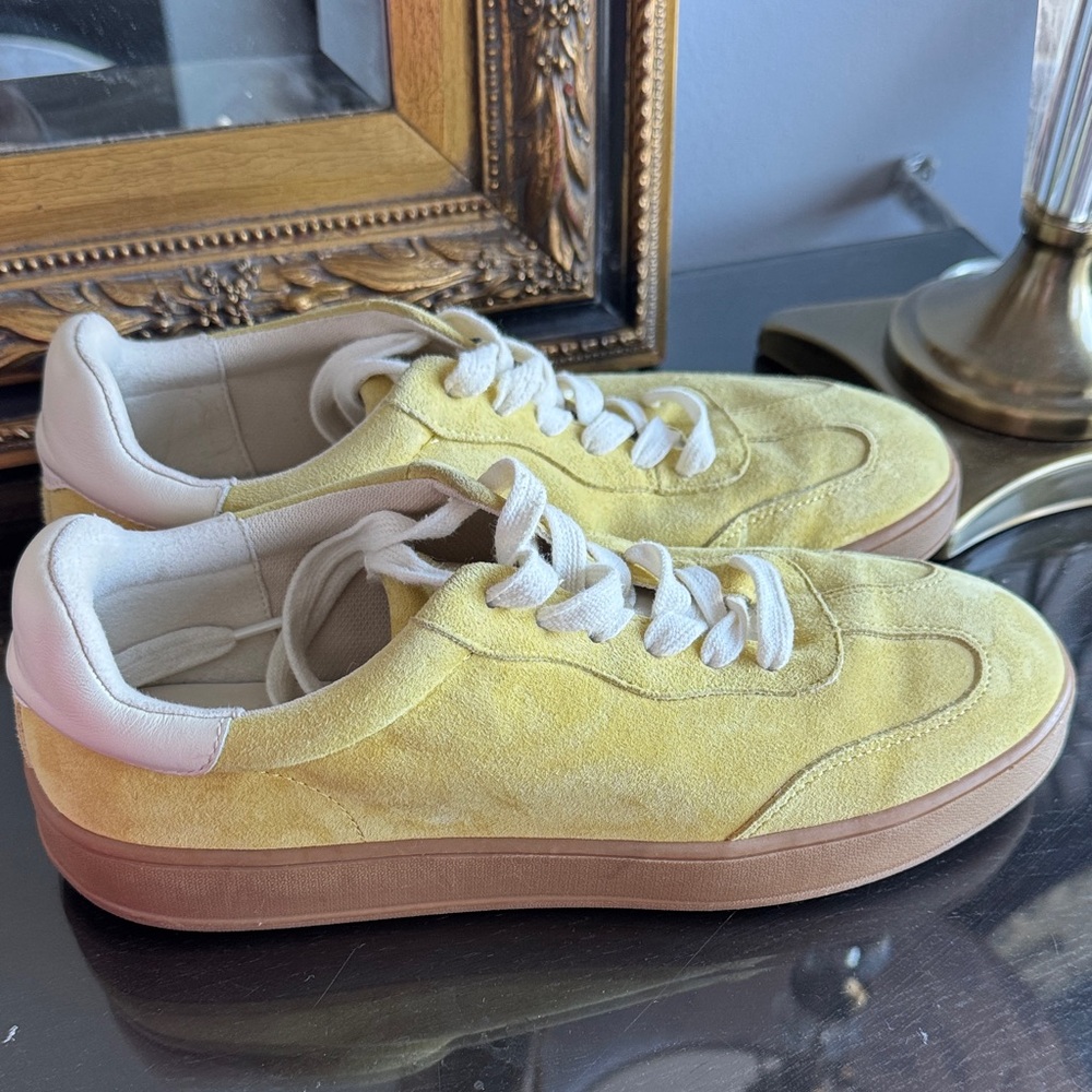 J McLaughlin Zibby Butter Yellow Suede Sneakers with White Laces
